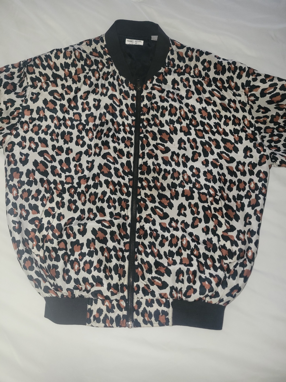 Leopard Print Zip Bomber Jacket - Black & Brown